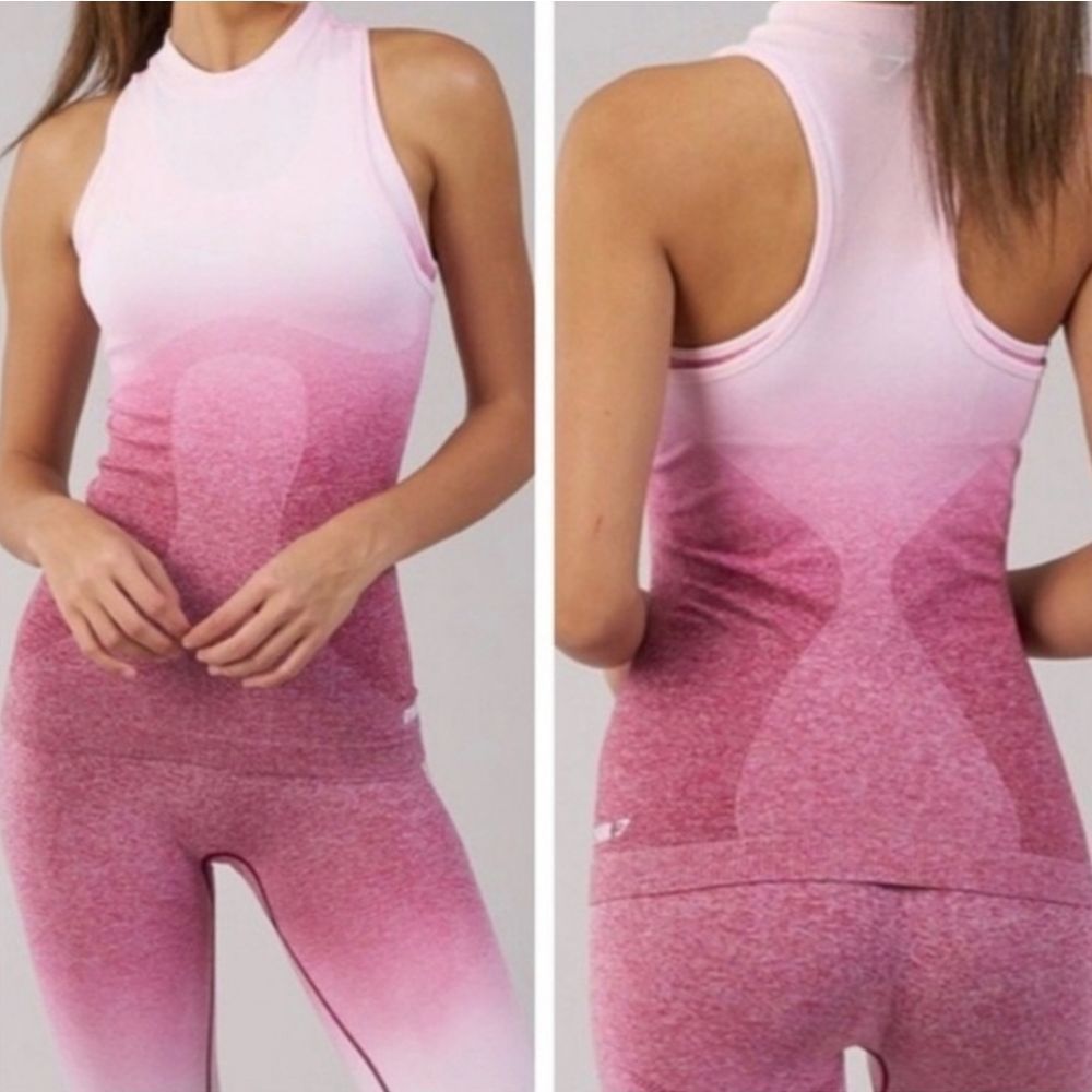 GYMSHARK Pink Ombre Seamless Racer Back Tank Top Small